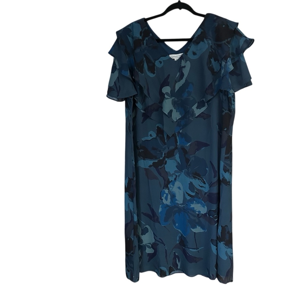Coldwater Creek Floral Midi Dress 20W Plus Size Blue Green